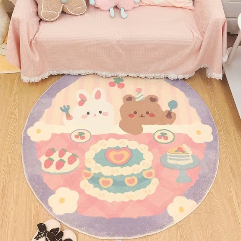 Commercial Printing Machine - Tapis rond imprimé lapin et ours,