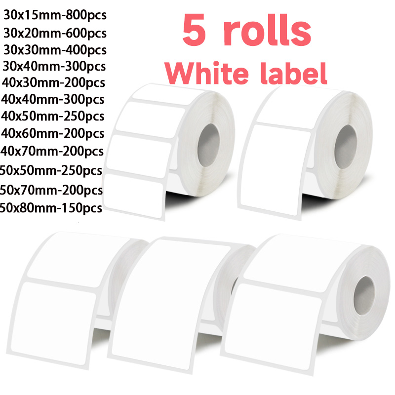 Commercial Printing Machine - 5 rouleaux d'étiquettes autocollantes blanches, 30